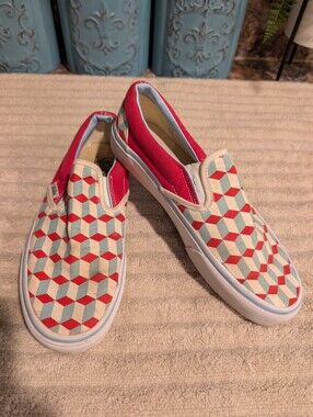 Vans Off The Wall Slip-On Sneakers in Light Blue & Red